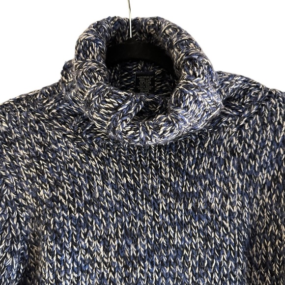 Vintage GAP chunky wool turtleneck sweater in marled blue and white knit Large - Picture 4 of 12
